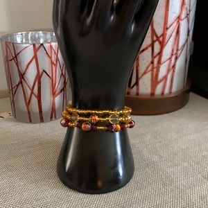 Handmade Gold and Red Glass Stretch Bracelet Set